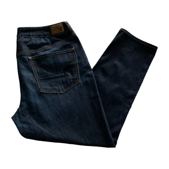 AMERICAN EAGLE Womens' Dark Wash Tomgirl Stretch Jeans Sz 14 Short - Picture 9 of 10